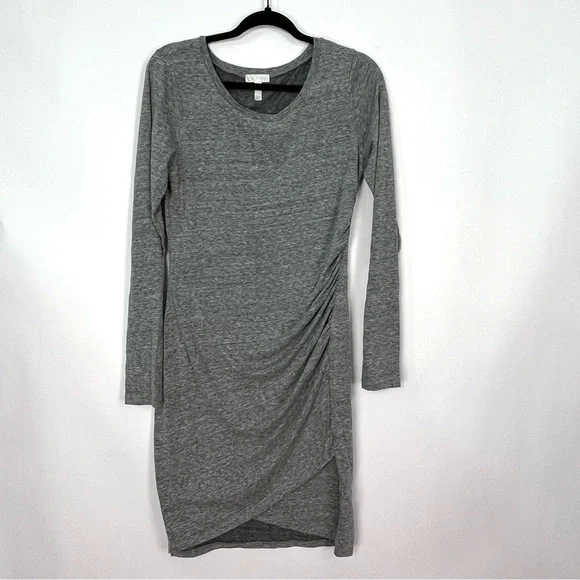 Leith Dress Bodycon Ruched Long Sleeve Cloudy Grey Crewneck Lightweight Sz Large - Picture 2 of 7